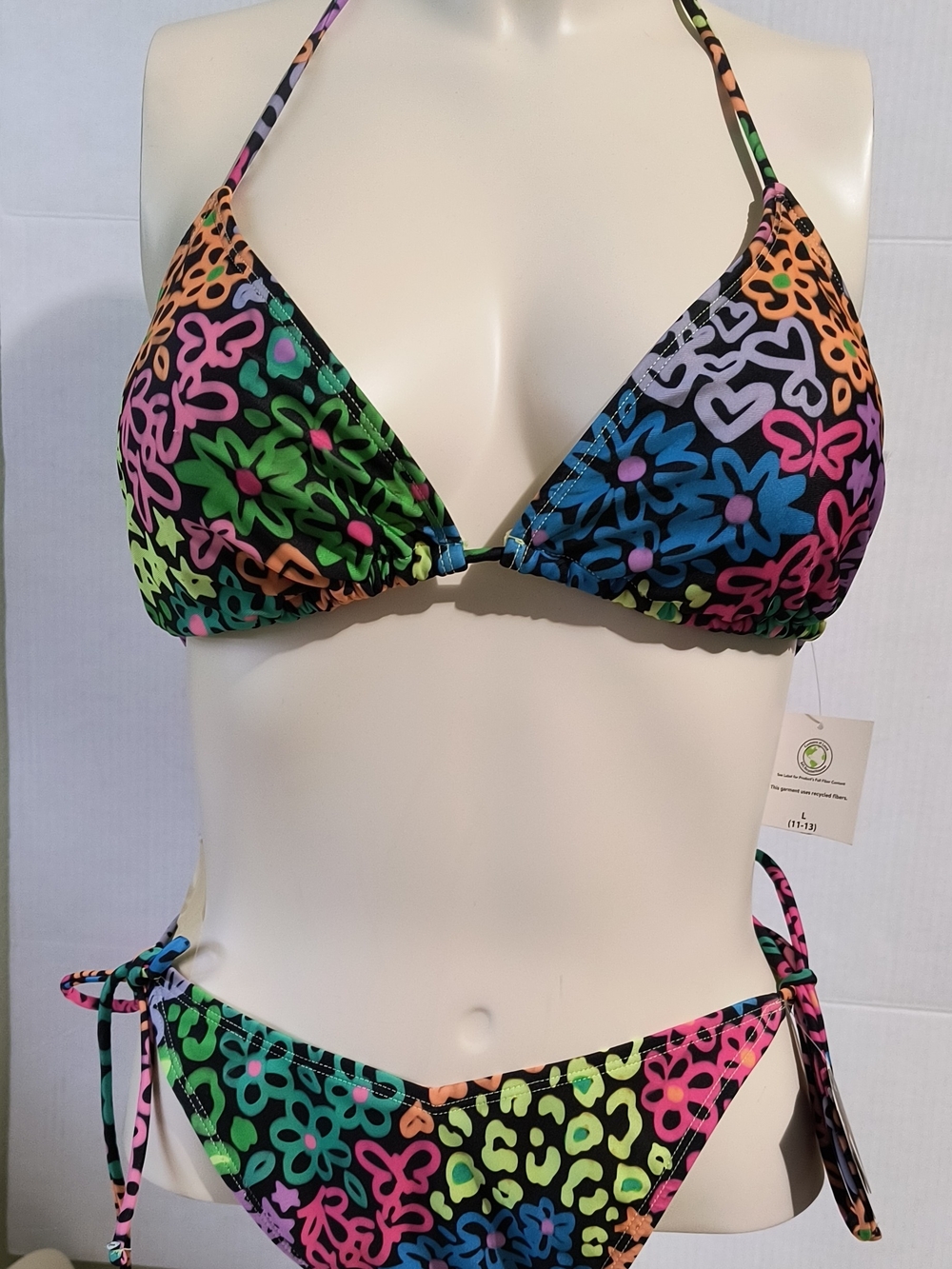 Xhilaration Neon Yellow & Multicolor Heart Print Bikini Set
